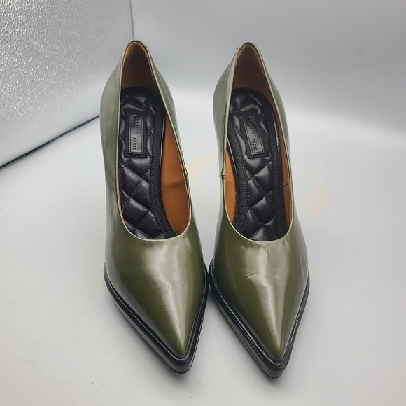 CELINE women heels pumps army green leather pointed toe SIZE US 5.5 EUR 36.5 - Picture 4 of 12